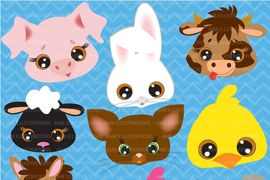 Farm Animal Faces Clipart AMB-272 in Illustrations - product preview 8