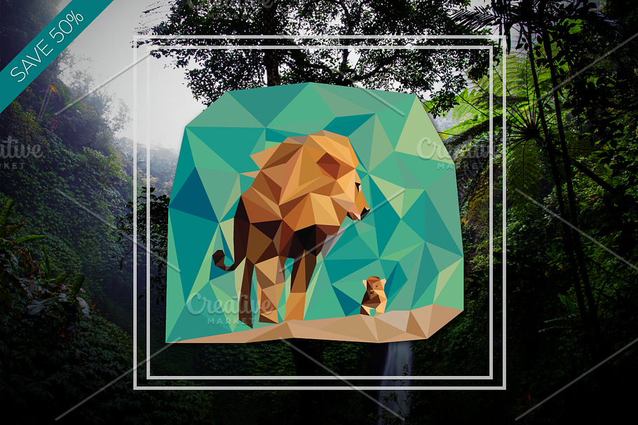 Lion and Cub Vector Illustration