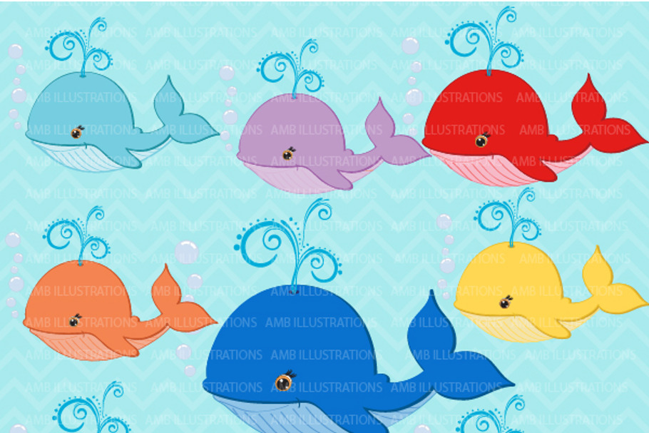 Colorful Whales Clipart AMB-309