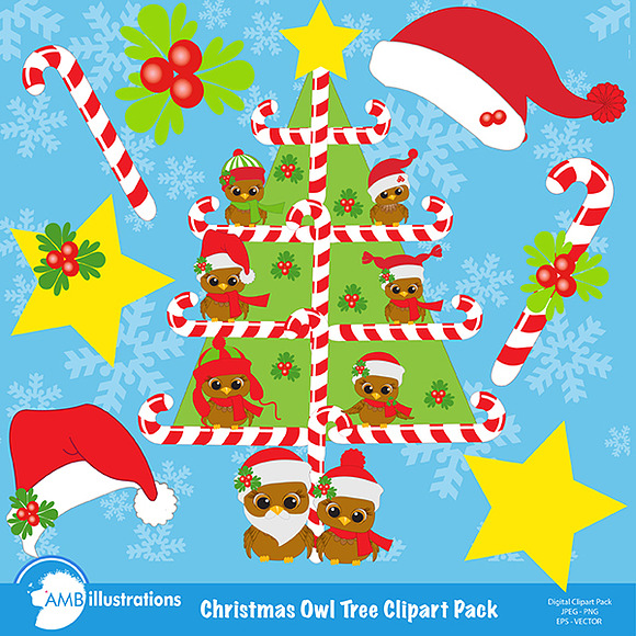 Christmas Owl Tree AMB-359 in Illustrations - product preview 1