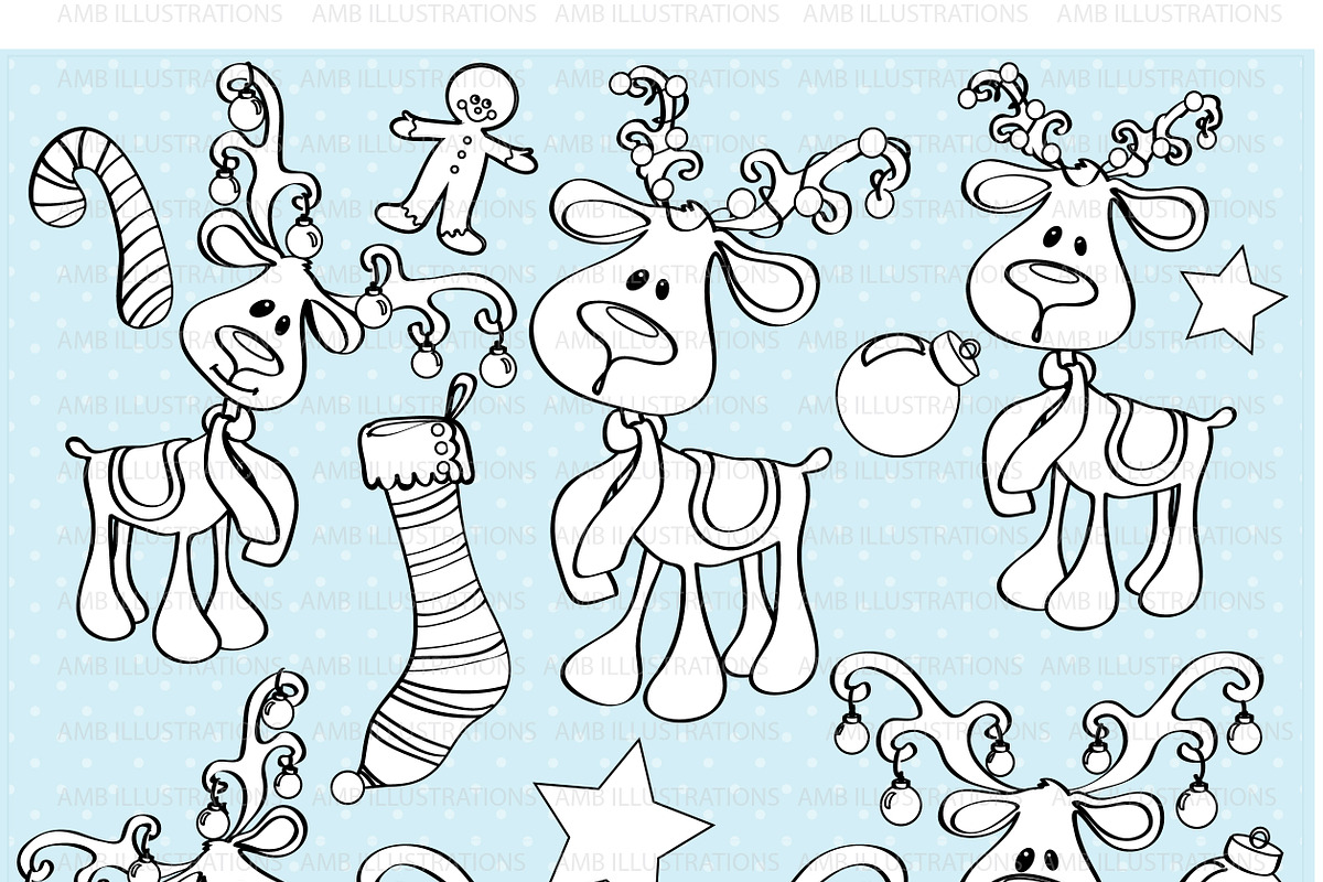 Reindeer Stamps AMB-501 in Illustrations - product preview 8