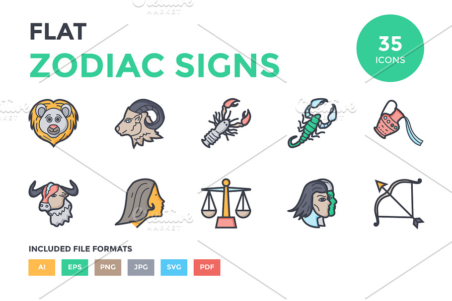 Flat Zodiac Signs Icons