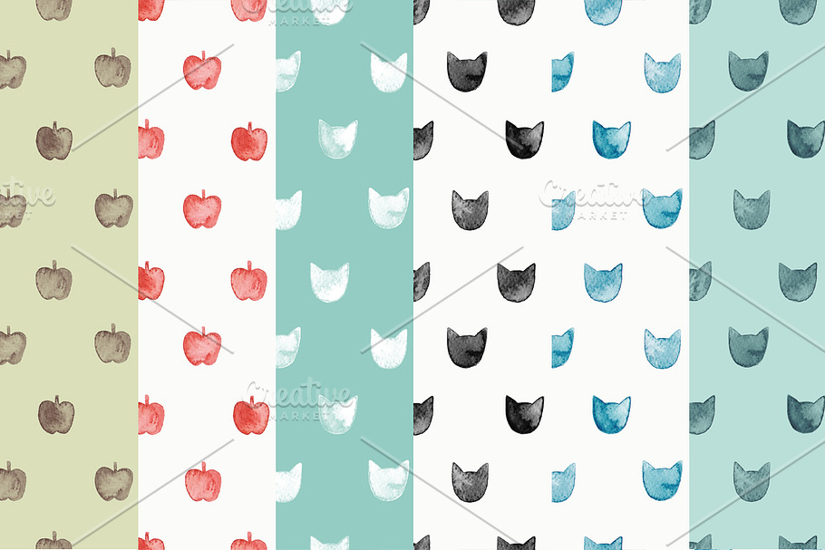 Cute watercolor patterns in Patterns - product preview 8