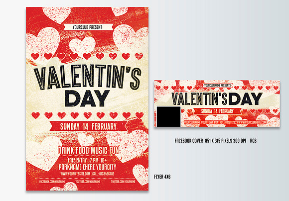 Valentines Day Flyer &Facebook Cover in Flyer Templates - product preview 1