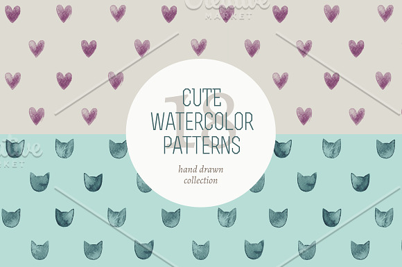 Cute watercolor patterns in Patterns - product preview 3