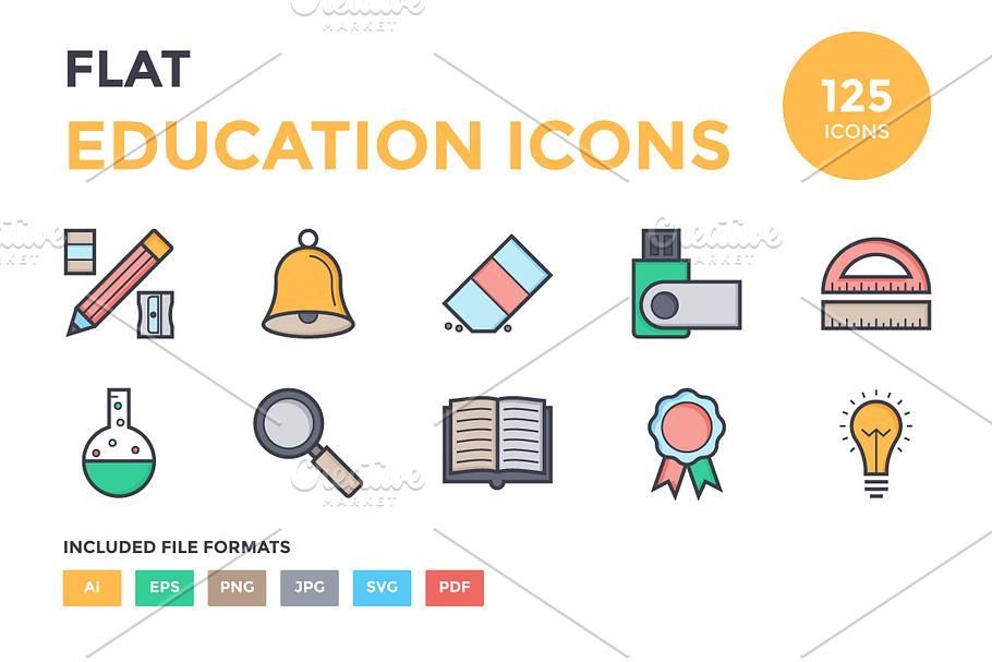 125 Flat Education Icons