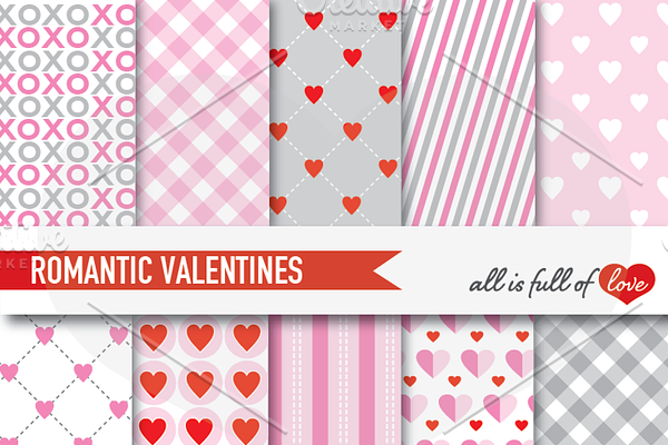 Romantic Valentines Papers Pink Grey