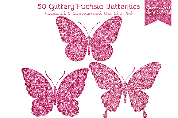 50 Glittery Fuchsia Butterflies in Illustrations - product preview 2