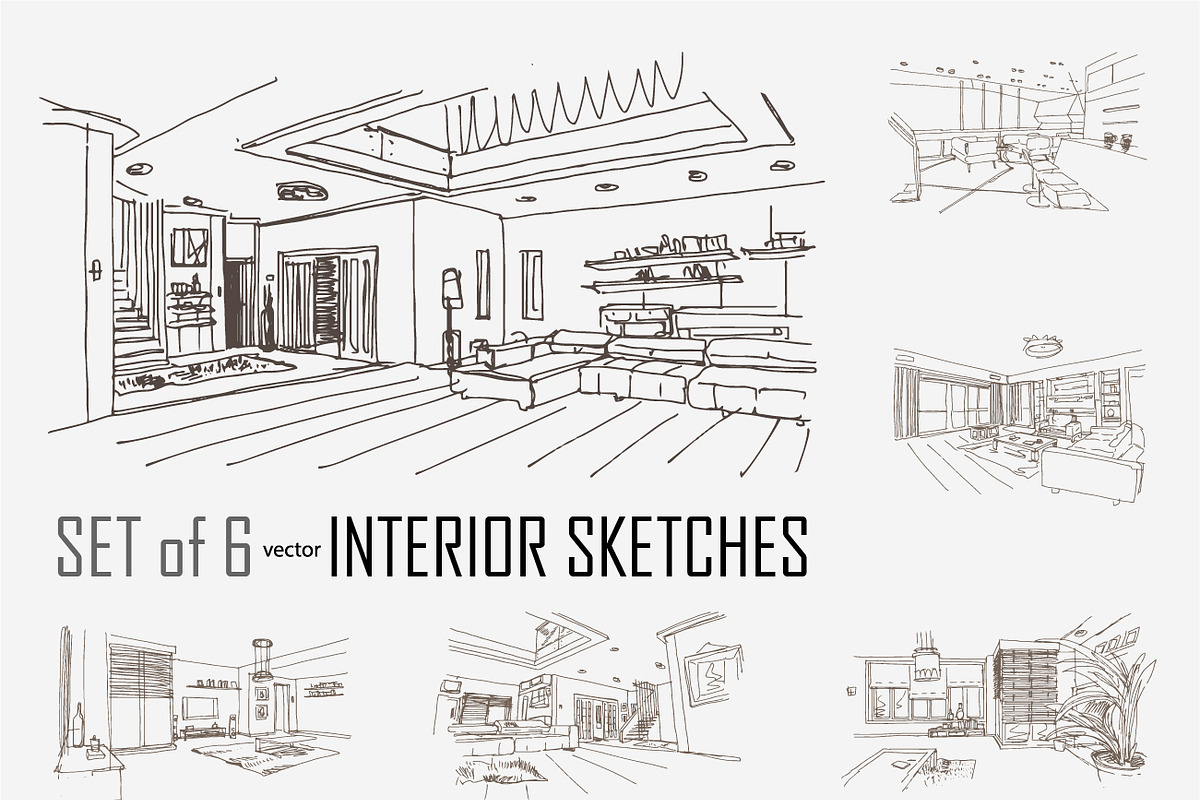 6 hand drawn interior sketches in Illustrations - product preview 8