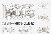 6 hand drawn interior sketches