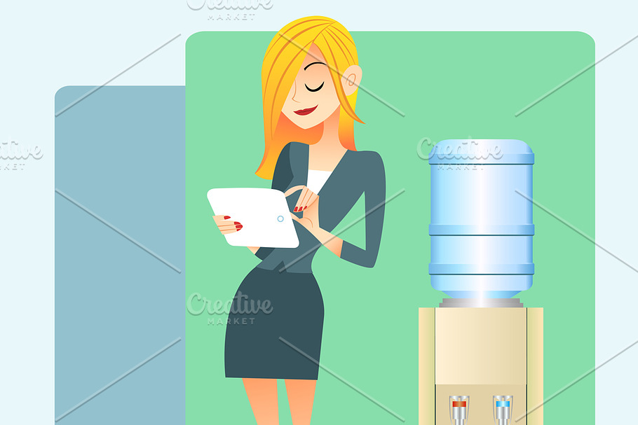 girl office water cooler tablet in Illustrations - product preview 8
