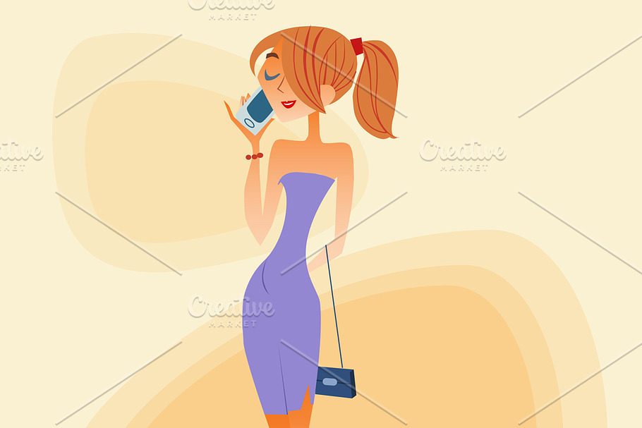 Young woman talking on the phone in Illustrations - product preview 8