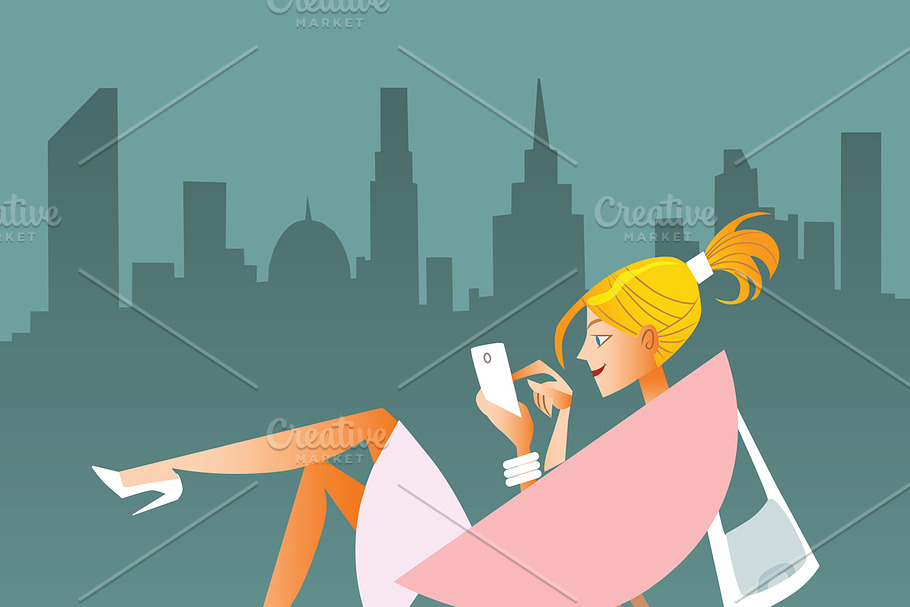 Girl talking on smartphone in Illustrations - product preview 8