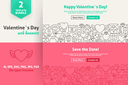 Valentine`s Day Line Art Web Banners