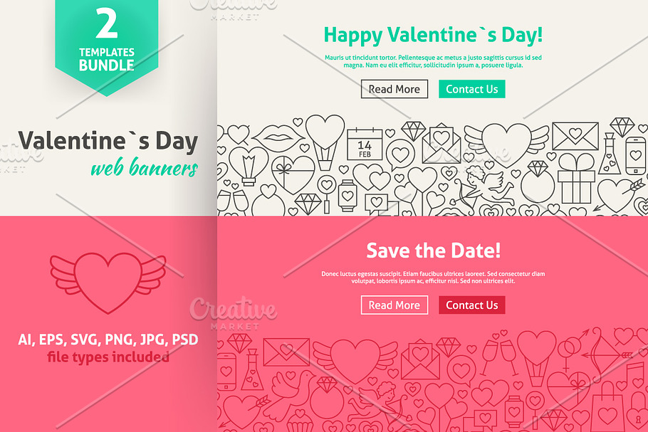 Valentine`s Day Line Art Web Banners in Illustrations - product preview 8