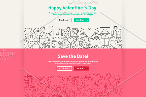 Valentine`s Day Line Art Web Banners in Illustrations - product preview 1