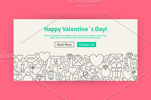 Valentine`s Day Line Art Web Banners in Illustrations - product preview 2