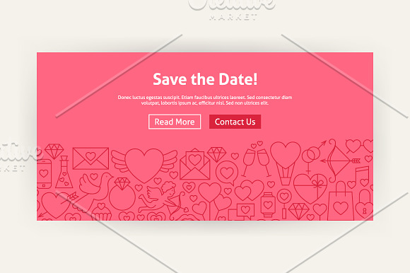 Valentine`s Day Line Art Web Banners in Illustrations - product preview 3
