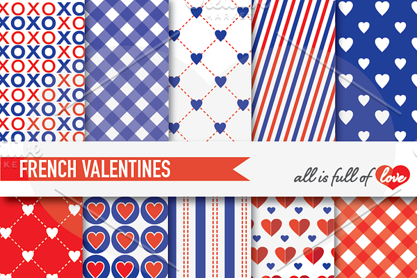 Red Blue Valentine Paper French LOVE