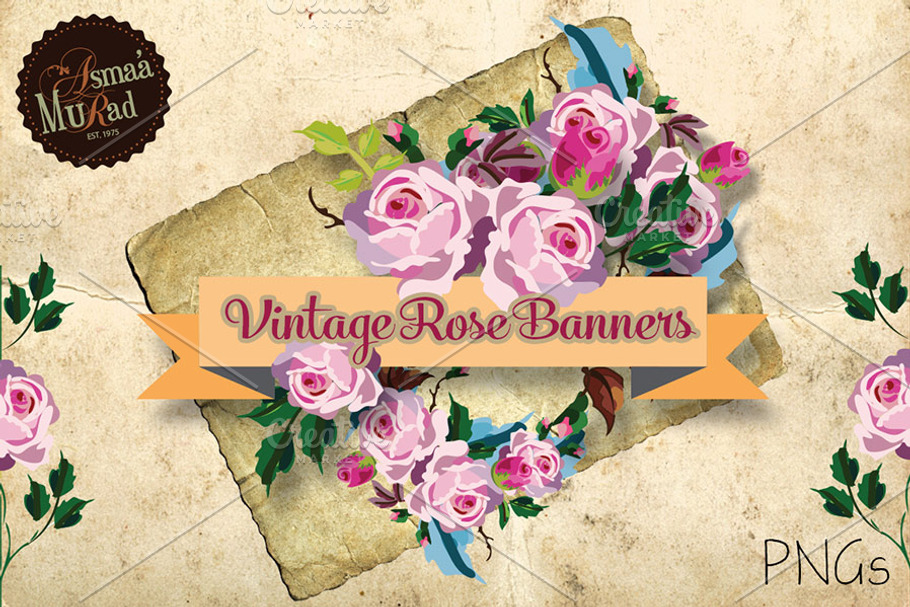 Rose Flower Clipart vintage Banners