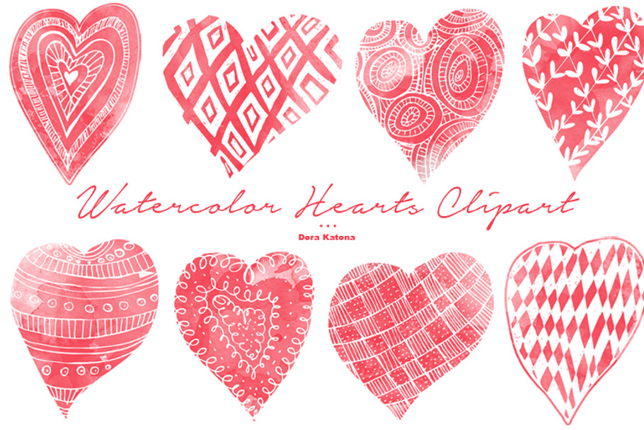 Watercolor Hearts Clipart