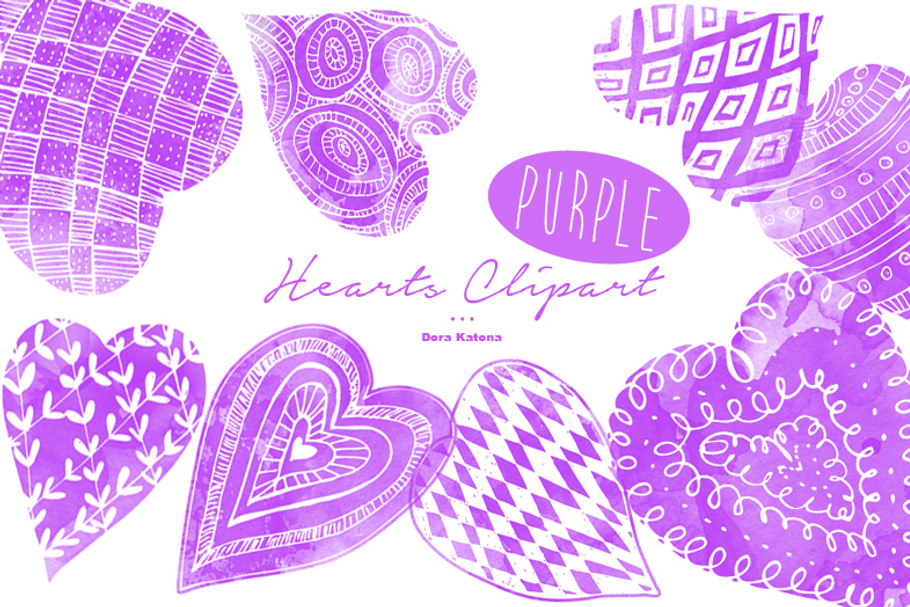 Purple Hearts Clipart in Illustrations - product preview 8