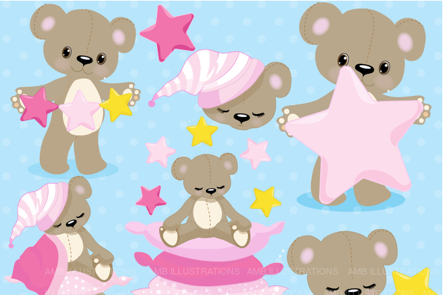 Teddy Bear Clipart in Pink, AMB-981