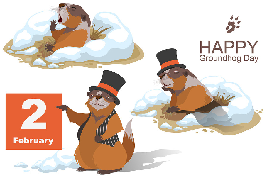 Groundhog Day. Set of 3 marmots