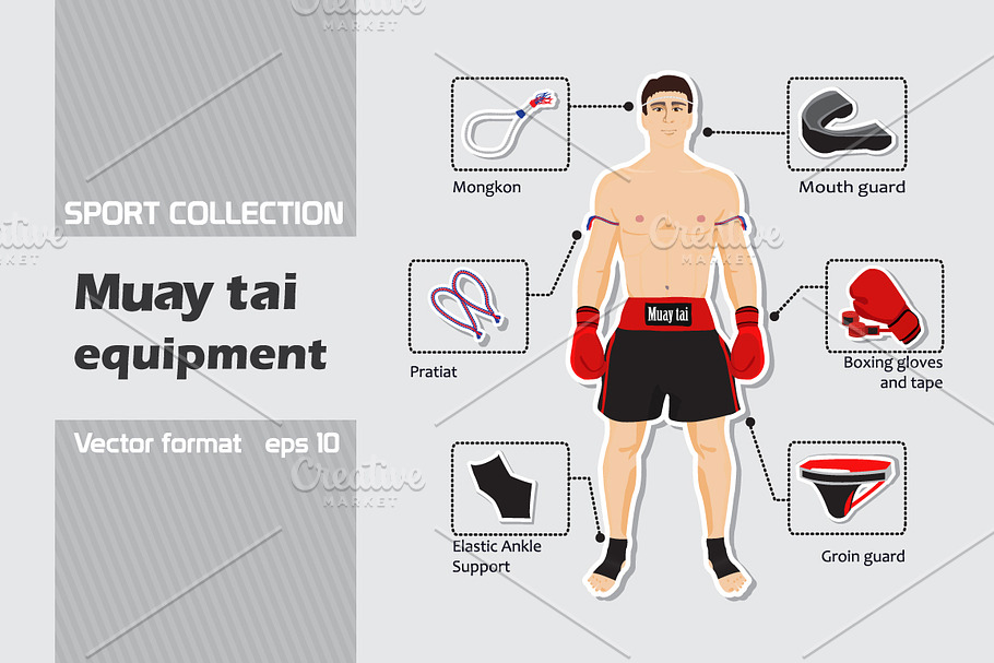 Set of Muay tai equipment in Illustrations - product preview 8