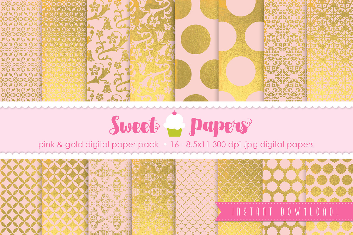 Pink and Gold Digital Paper PG01 in Patterns - product preview 8