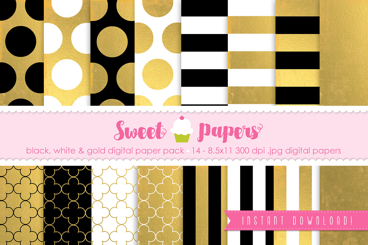Gold Black White Digital Paper GFB01 in Patterns - product preview 8