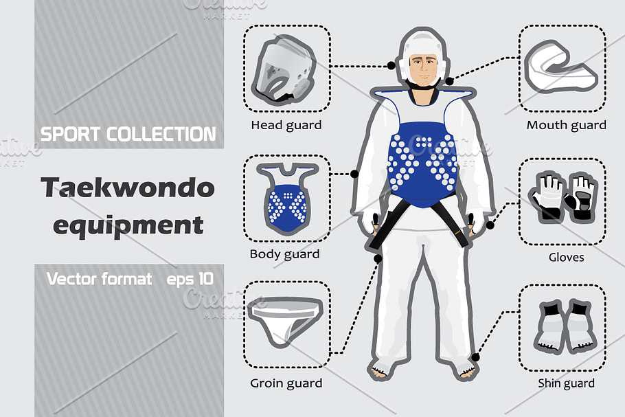 Set of taekwondo equipment in Illustrations - product preview 8