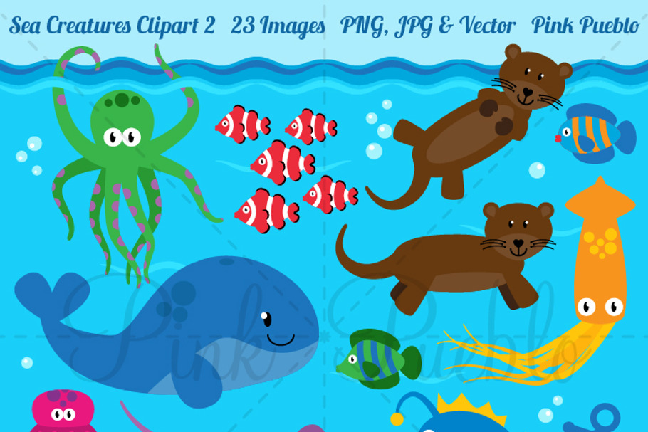 Sea Animals Clipart and Vectors in Illustrations - product preview 8