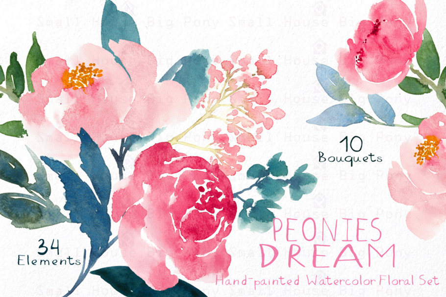 Peonies Dream - Watercolor Floral Se in Illustrations - product preview 8