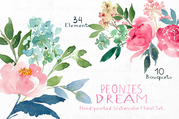 Peonies Dream - Watercolor Floral Se in Illustrations - product preview 2