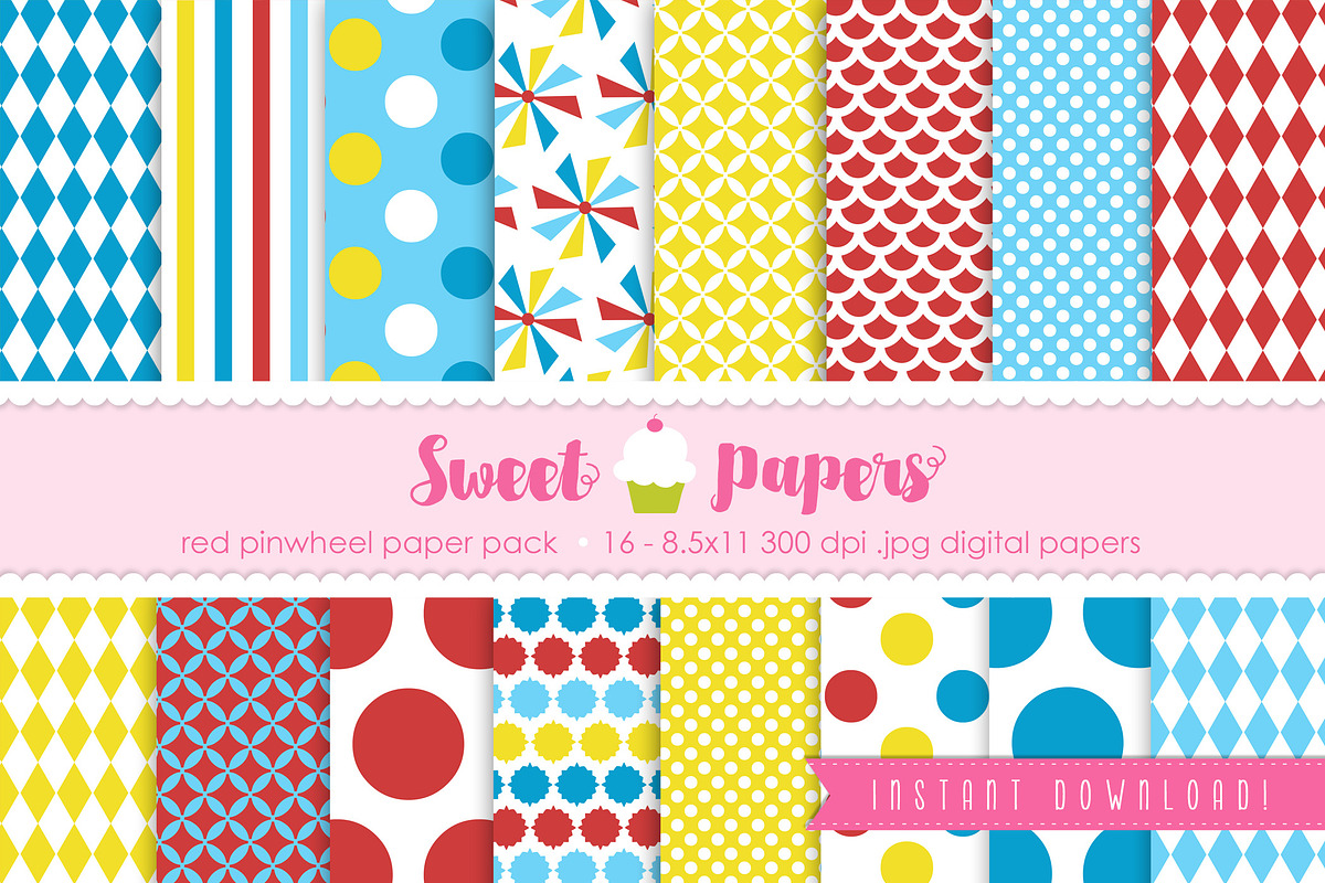 Red Pinwheel Digital Paper SPRP01 in Patterns - product preview 8