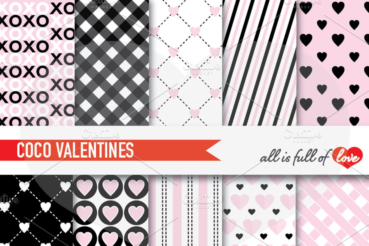Black Pink Valentines Day Background in Patterns - product preview 8