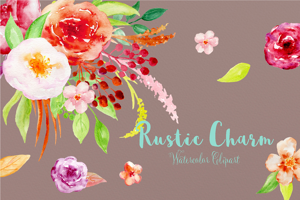 Watercolor Clipart Rustic Charm in Illustrations - product preview 8