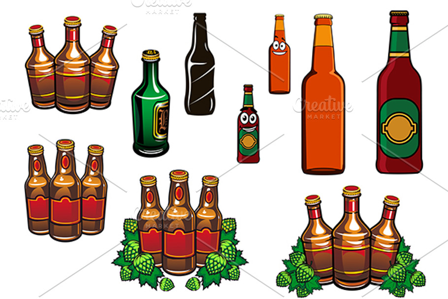 Cartoon glass beer bottles in Graphics - product preview 8