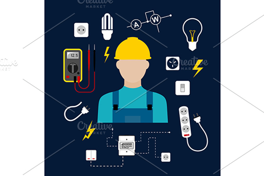 Professional electrician with electr in Graphics - product preview 8