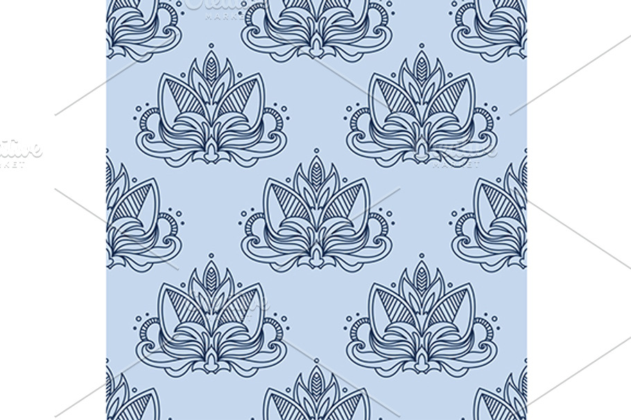 Stylized blue indian lotus seamless in Graphics - product preview 8