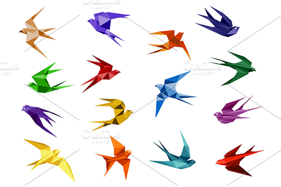 Colorful origami paper swallow birds in Graphics - product preview 8