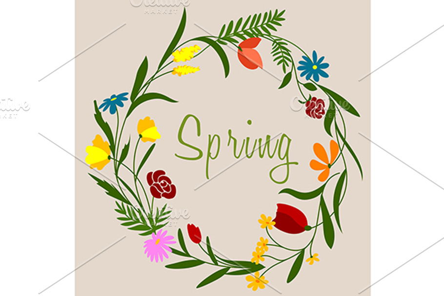 Spring flowers wreath for seasonal d in Graphics - product preview 8