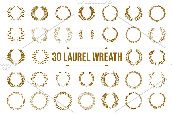 30 Gold circular laurel wreath set