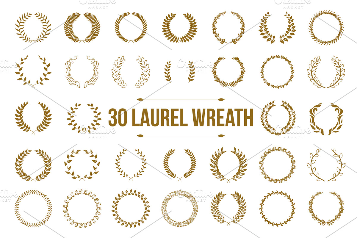 30 Gold circular laurel wreath set in Objects - product preview 8