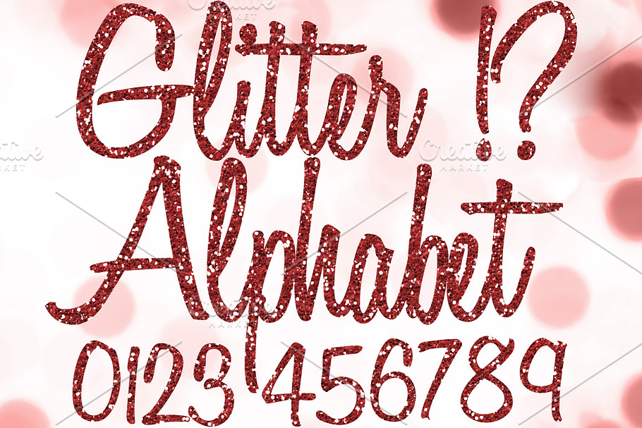 Red Glitter Alphabet Clipart Cursive