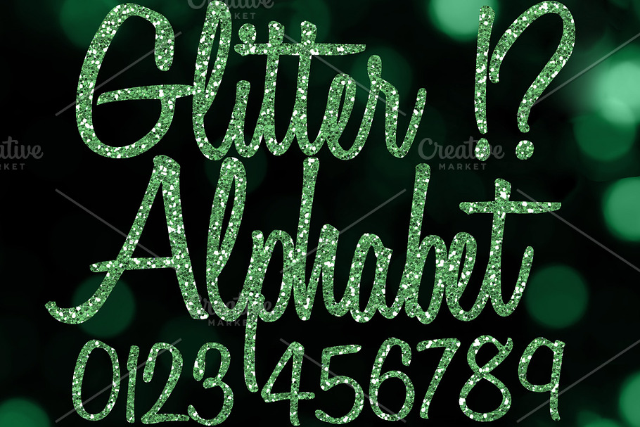 Green Glitter Alphabet Clip Art