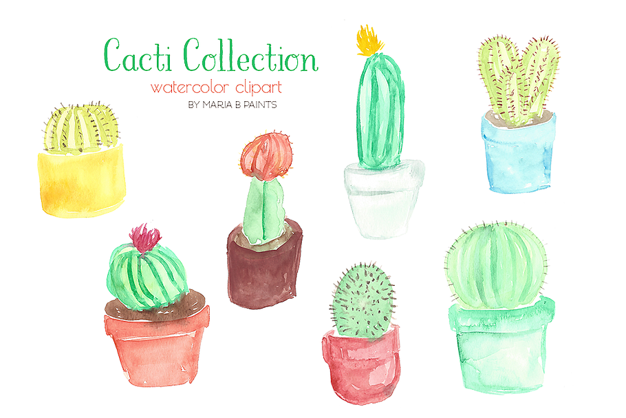 Watercolor Clip Art - Cacti