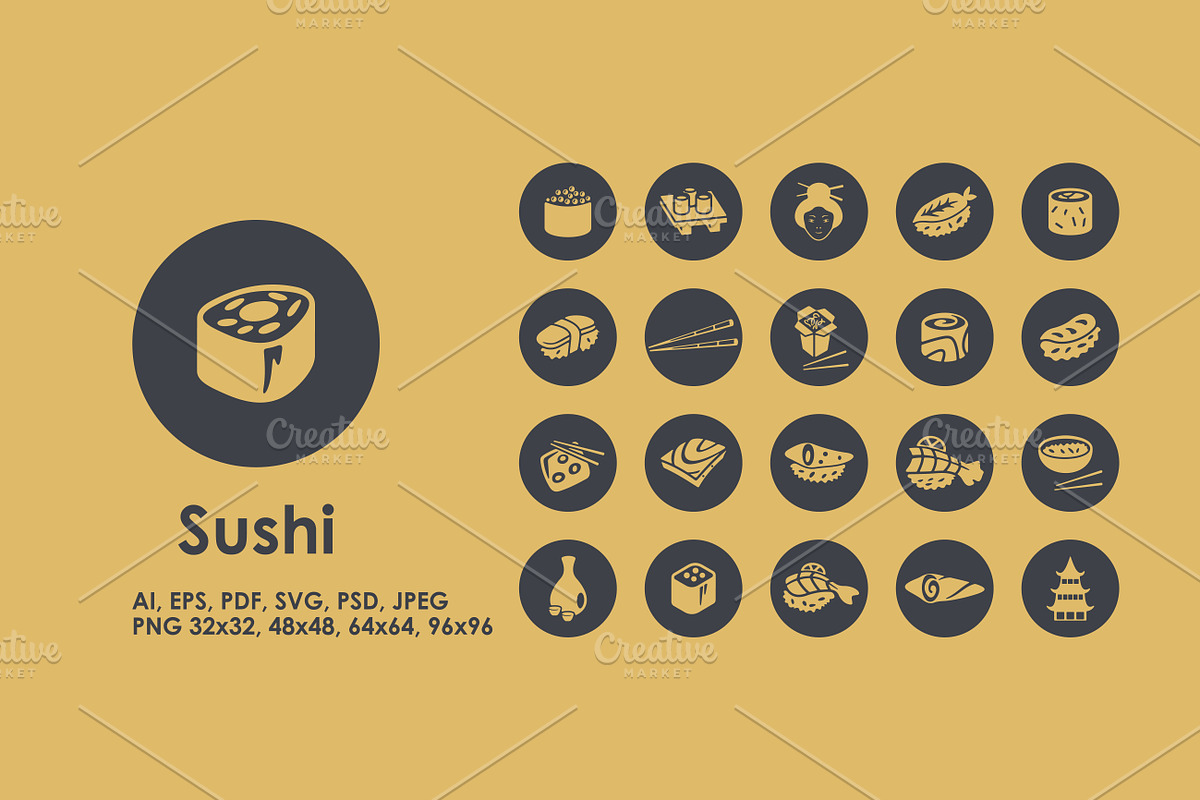 Sushi icons in Japanese Icons - product preview 8