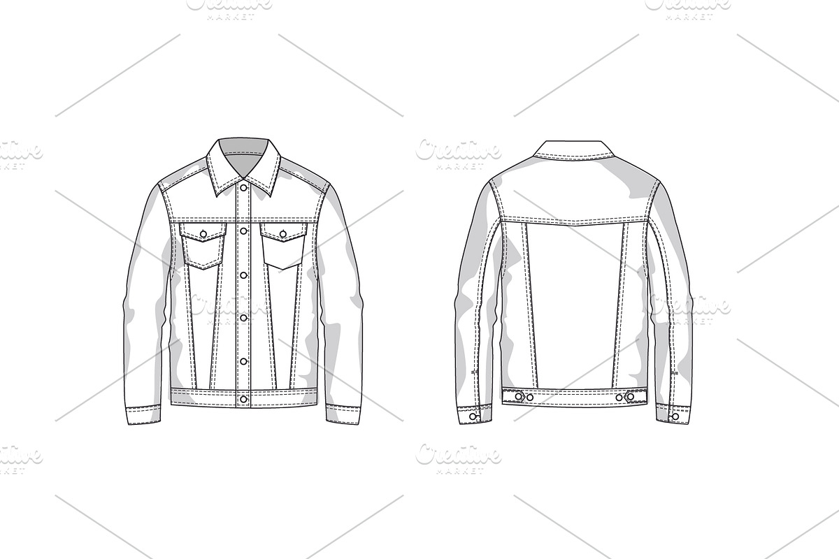 Denim Jacket Fashion Flat Template in Templates - product preview 8